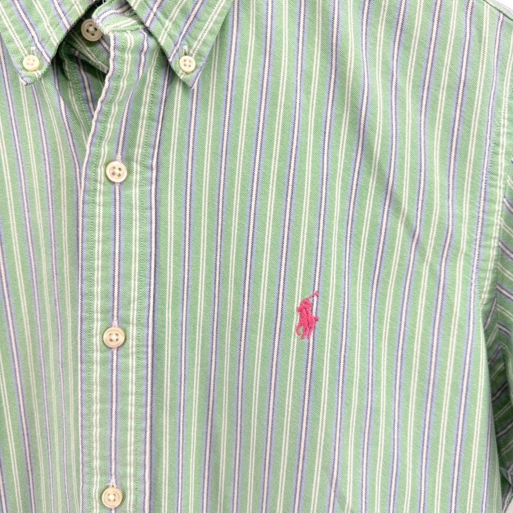 Ralph Lauren Button Down Mens Large Pre-Owned Pastel Green Striped Custom Fit - Picture 6 of 15
